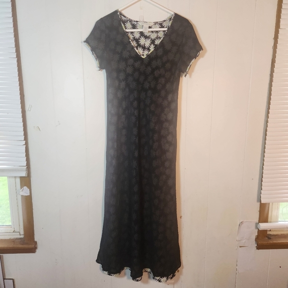 Vintage 90s Express International Maxi Dress Daisy Black Mesh Size 5/6 - Picture 1 of 16